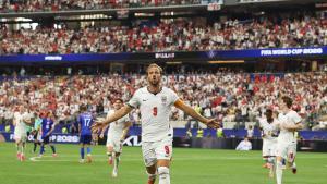Harry Kane celebra su segundo gol del Inglaterra-Croacia en el partido disputado en Arlington (Texas).