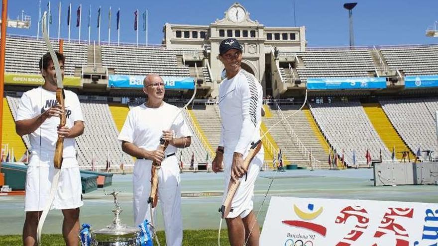 Marc López, Antonio Rebollo y Nadal, en Montjuic. // Efe