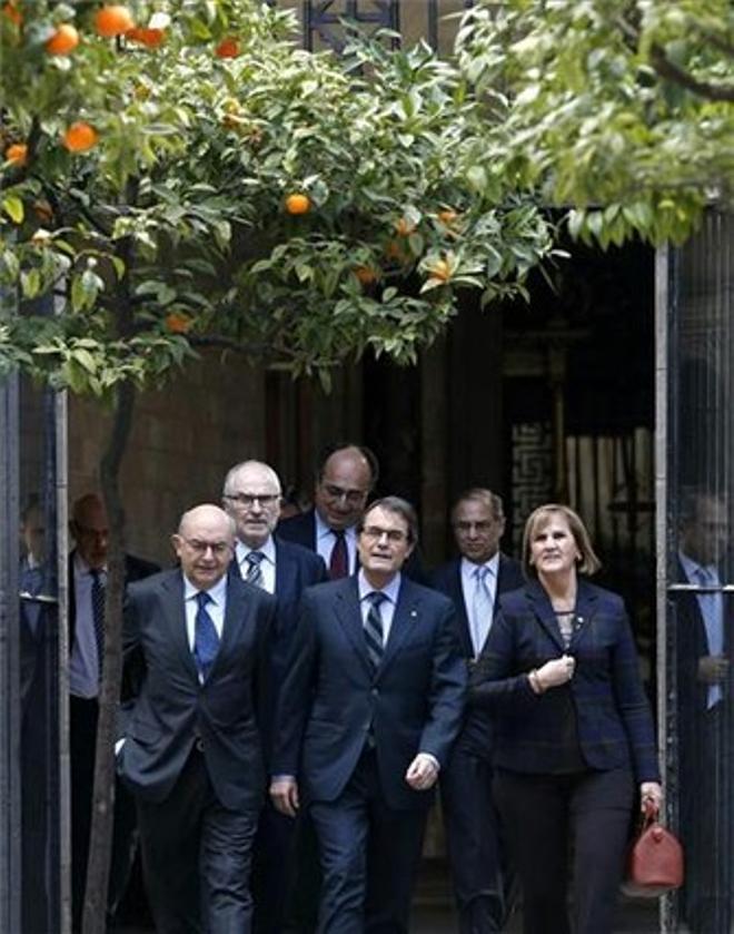 Los presidentes de la Generalitat, del Parlament y del Tribunal Superior de Justícia de Catalunya, el miércoles en el Pati dels Tarongers.