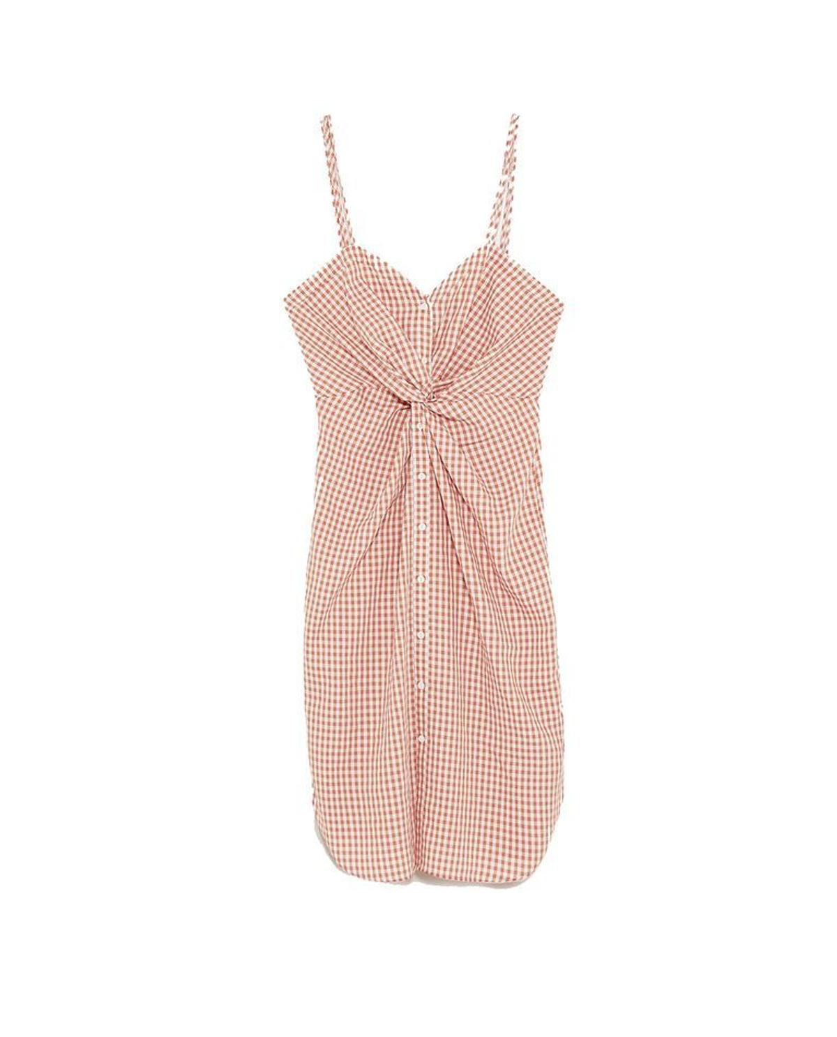 Vestido de tirantes con estampado a cuadros, de Zara
