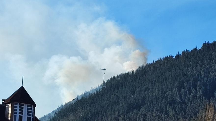 Un incendio en Piloña quema varias hectáreas de roble, pino y eucalipto