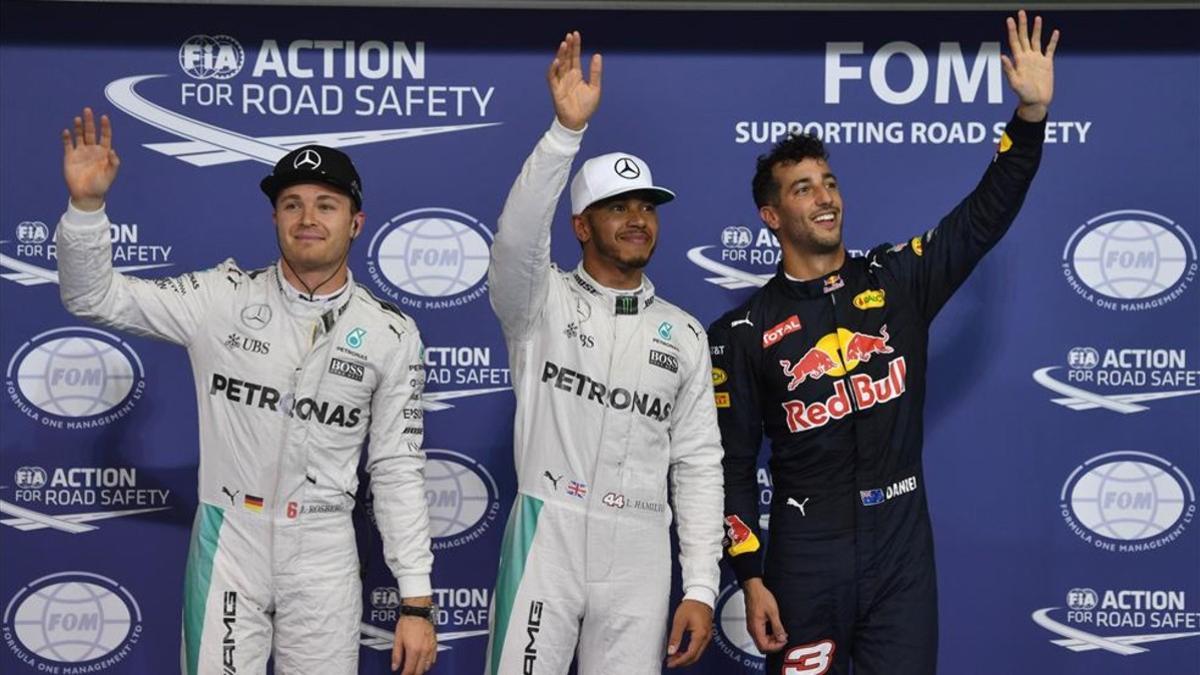 Rosberg, ricciardo y Hamilton