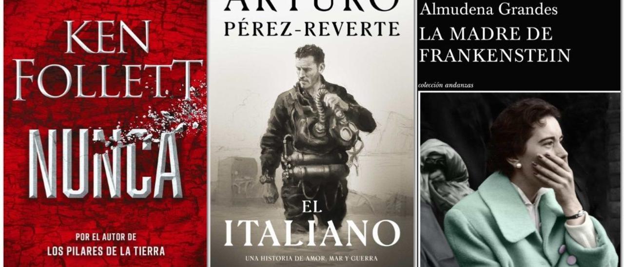 Libros de Ken Follett, Arturo Pérez-Reverte y Almudena Grandes.