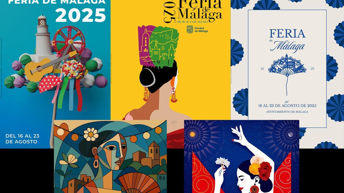 Los cinco carteles finalistas para anunciar la Feria de Málaga 2025