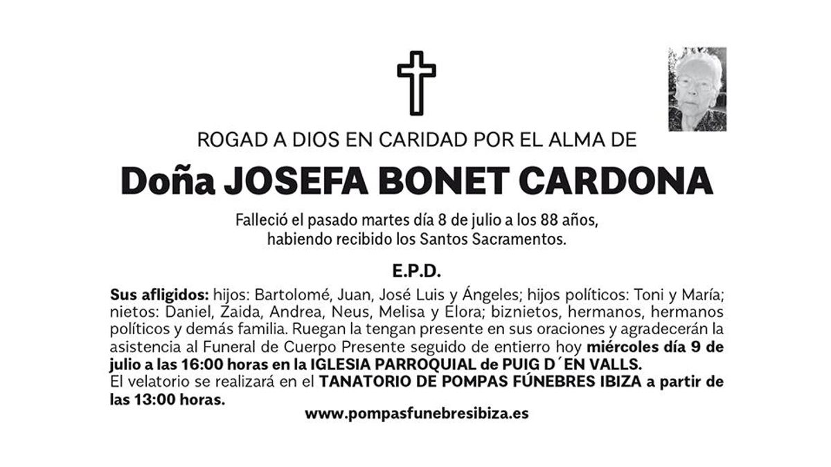 Esquela Josefa Bonet Cardona