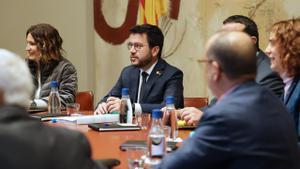 El ’president’ Pere Aragonès, durante la reunión del Consell Executiu de este martes