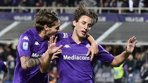 Fiorentinas Edoardo Bove celebrates after scoring goal 4-1during the Serie A Enilive 2024/2025 match between Fiorentina and Roma - Serie A Enilive at the Stadio Artemio Franchi - Sports, Football - Florence, Italy - Sunday 27 October 2024 (Photo by Stringer/LaPresse)