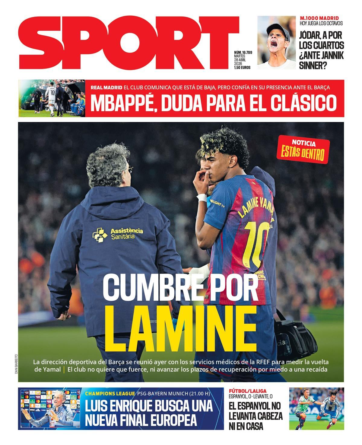 Esta es la portada de SPORT de hoy martes, 28 de abril de 2026