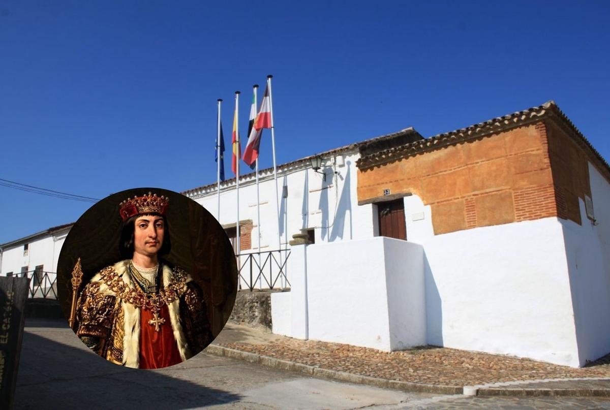 Casa de Santa María, con Fernando el Católico en el círculo.