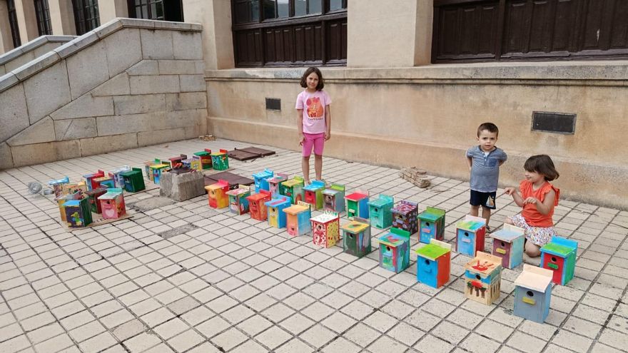 La Asociación Antona García de Toro hace casetas-nido para pájaros en un taller