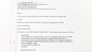 Intercambio de correos electrónicos entre Pilar Platero y Manuel de Vicente Tutor.