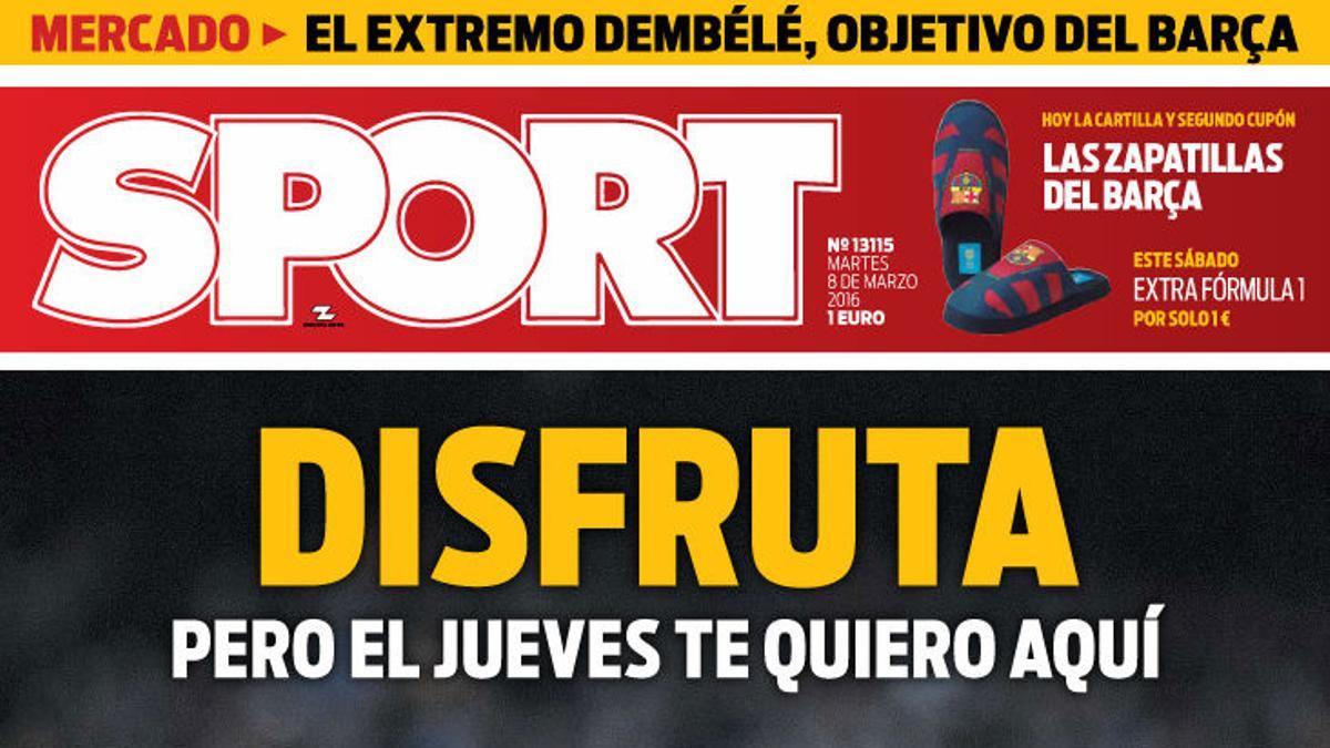 La portada de SPORT de este martes