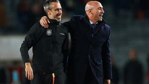 Jorge Vilda y Luis Rubiales celebran el Mundial conseguido por la selección femenina.