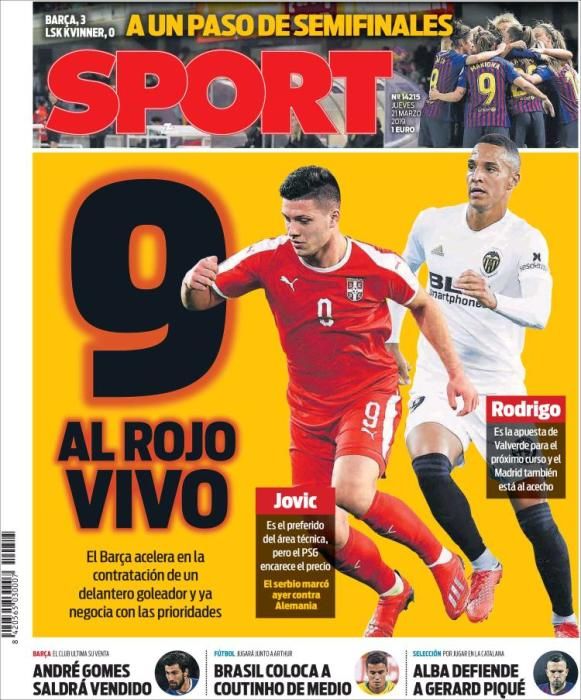 Portada SPORT jueves 21 de marzo 2019