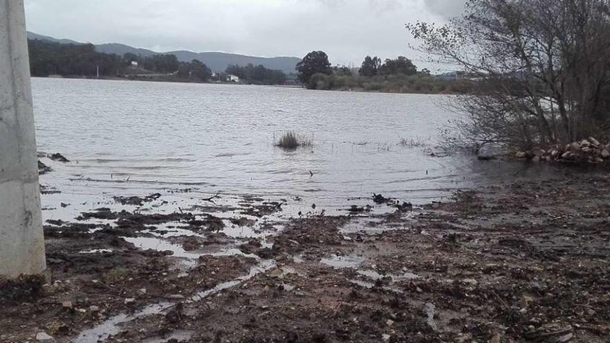 El río y uno de los pilares del viaducto del Ulla, en lo que era una de las fincas ocupadas. // FDV