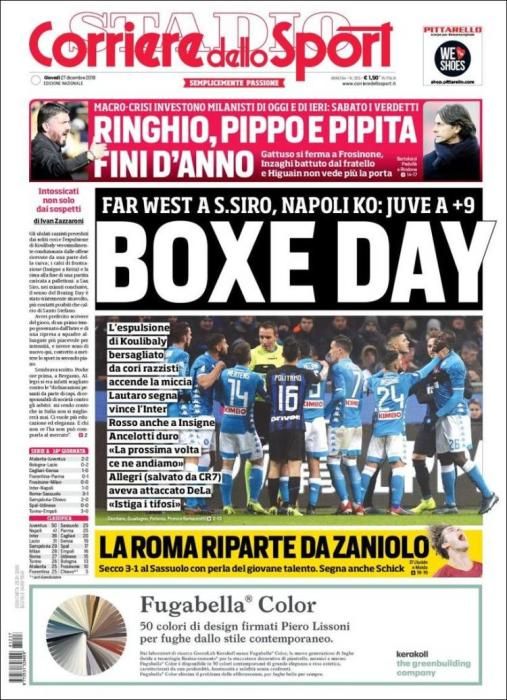 Portada CORRIERE DELLO SPORT jueves 27 diciembre