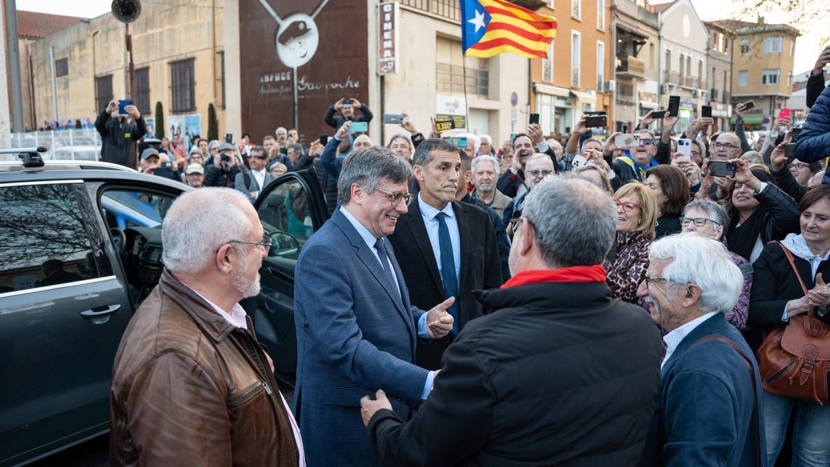 Carles Puigdemont (Junts) antes de la conferencia en Elna donde anunció su candidatura para las elecciones catalanas.