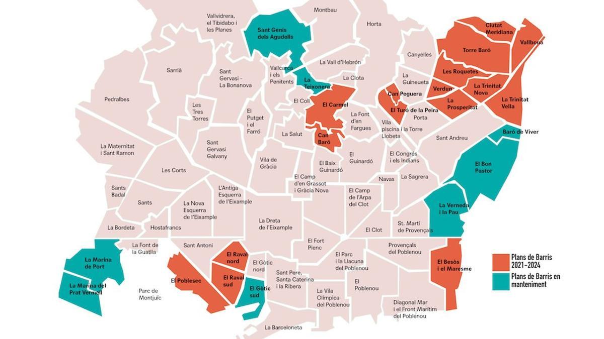 Mapa con las distintas fases del plan de barrios