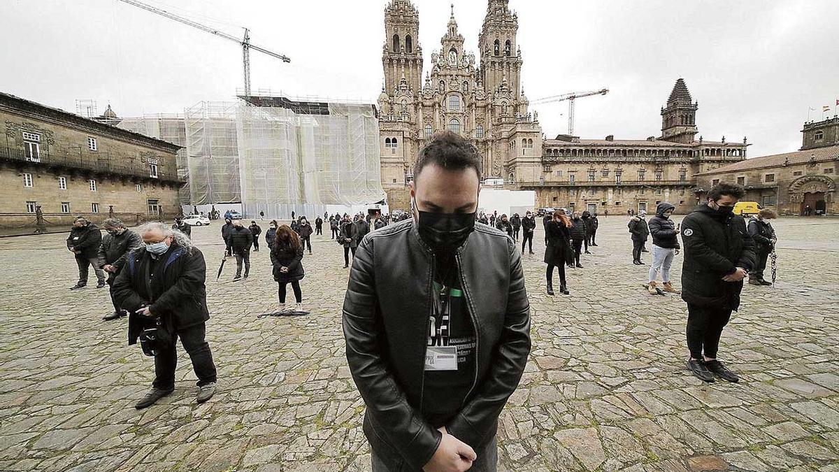 Trabajadores de espectáculos en una portesta en O Obradoiro