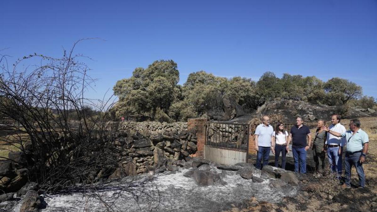 El consejero de Agricultura con representantes provinciales observan daños del fuego en Palazuelo de Sayago