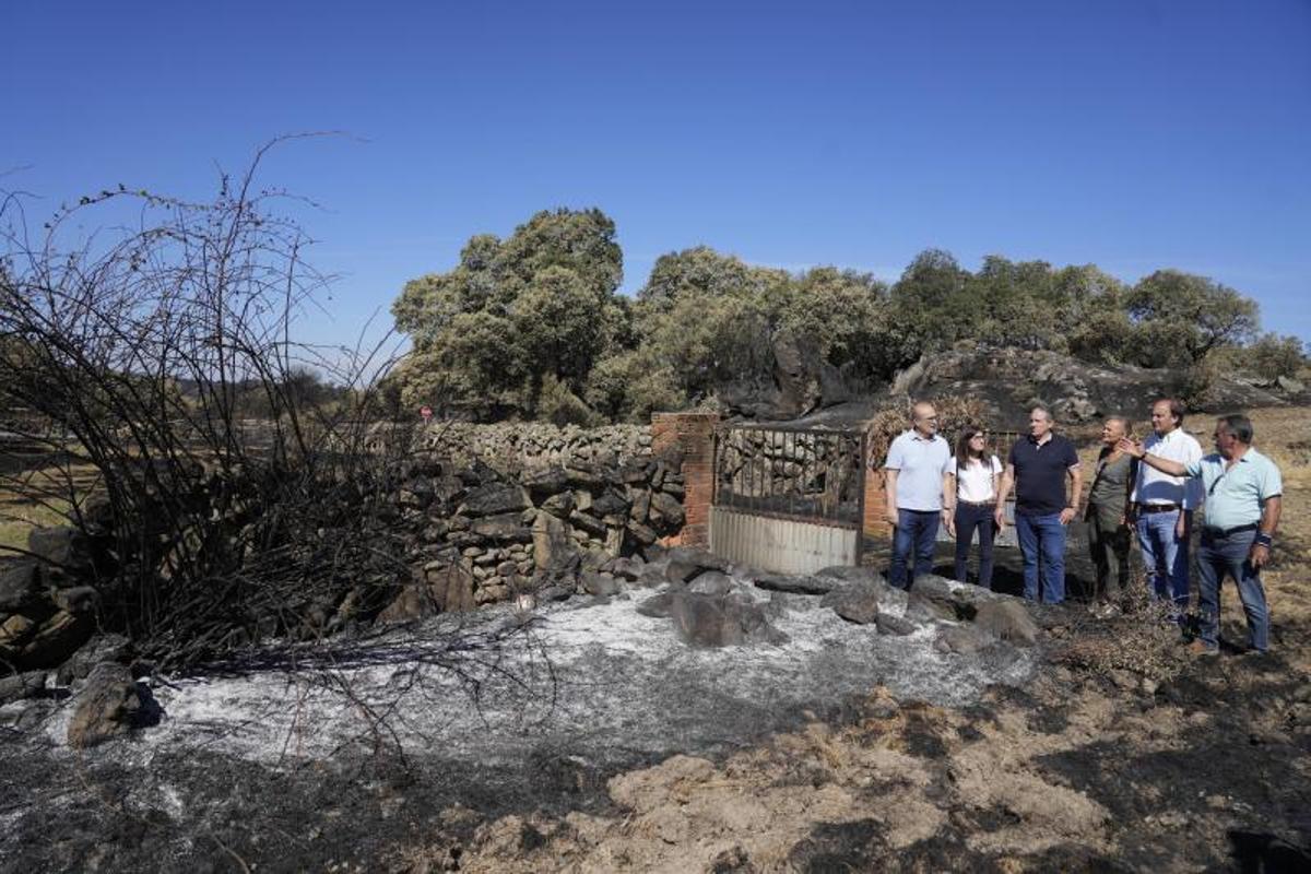 El consejero de Agricultura con representantes provinciales observan daños del fuego en Palazuelo de Sayago