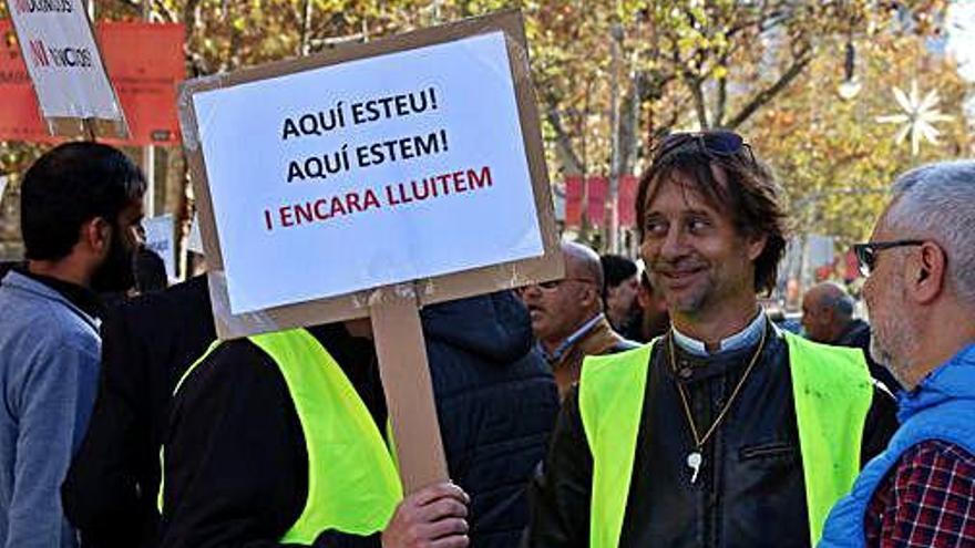 Un moment de la manifestació dels taxistes a Barcelona