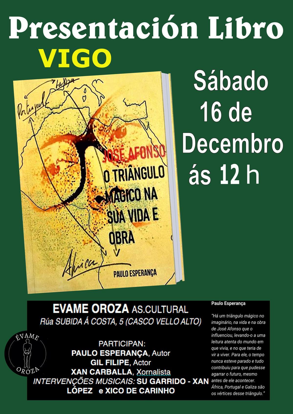 Cartel con la presentación del libro presentacion libro de Paulo Esperança.