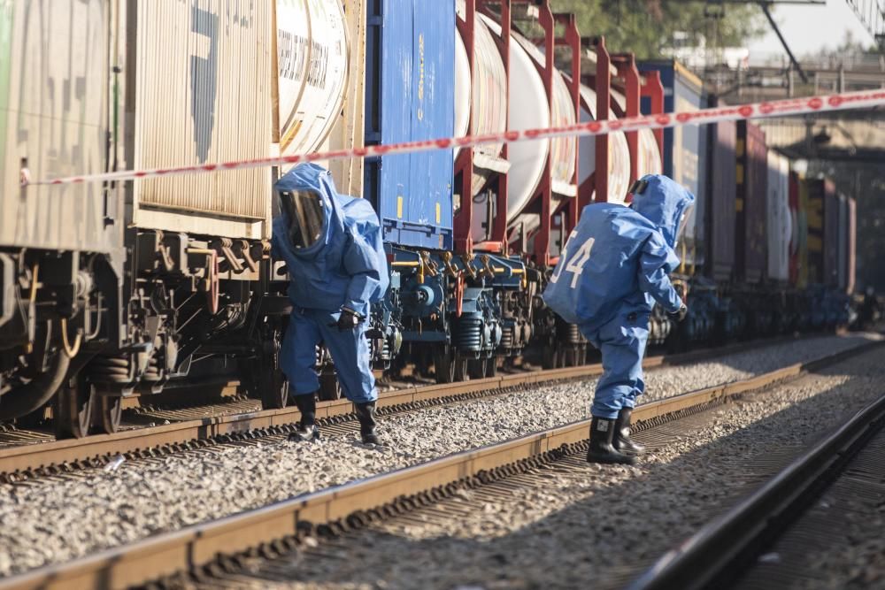 Fuita d'una matèria perillosa en un tren de mercaderies a Riudellots de la Selva