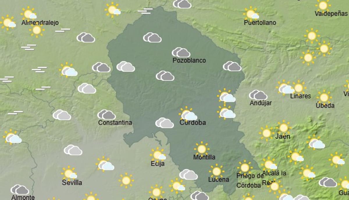 El mapa del tiempo, este domingo en la provincia de Córdoba.