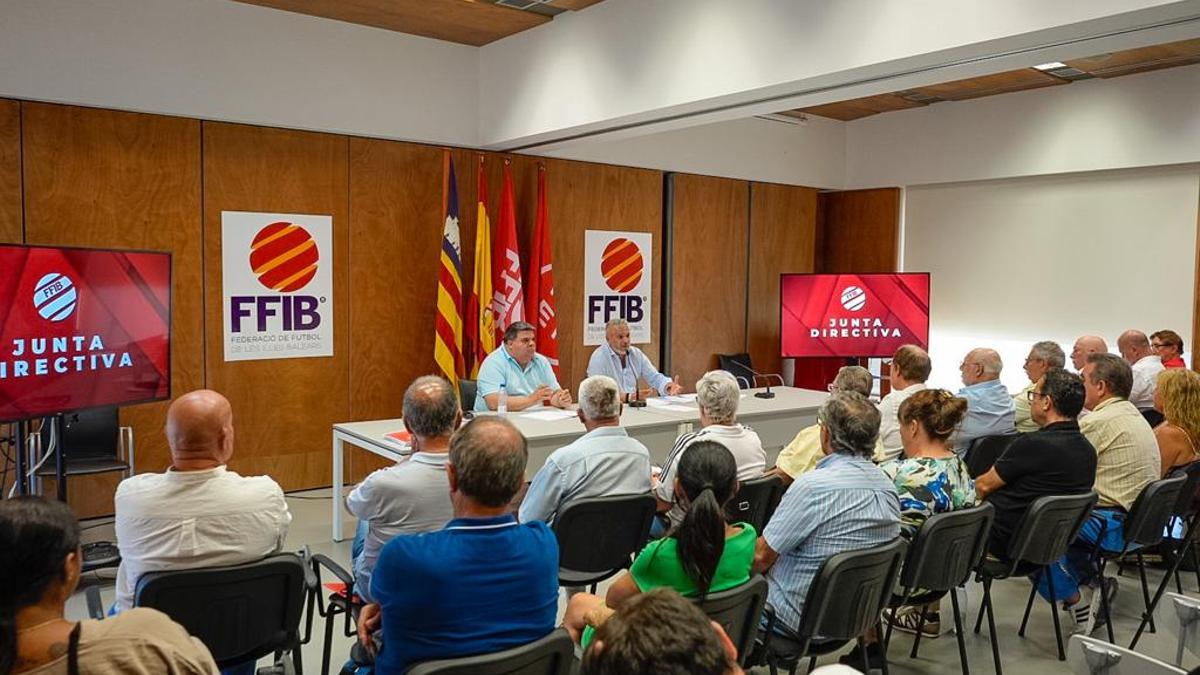 La junta directiva de la FFIB reunida en la asamblea celebrada en el edificio de la propia FFIB.