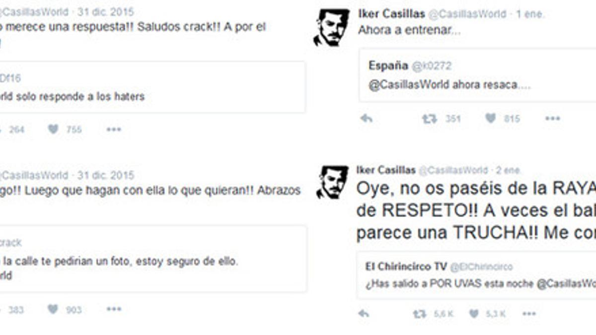 Algunos de los tuits de Iker Casillas hacia sus seguidores