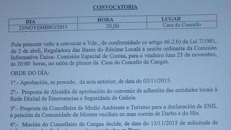 Orden del día donde figura la petición en el apartado tres.