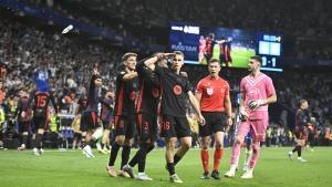 Fermín celebra el 0-2 del Barça en Cornellà.