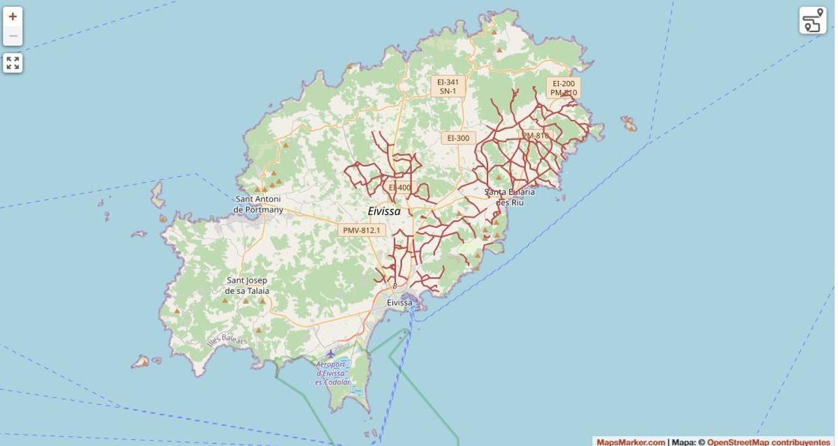 Mapa de caminos elaborado por Santa Eulària