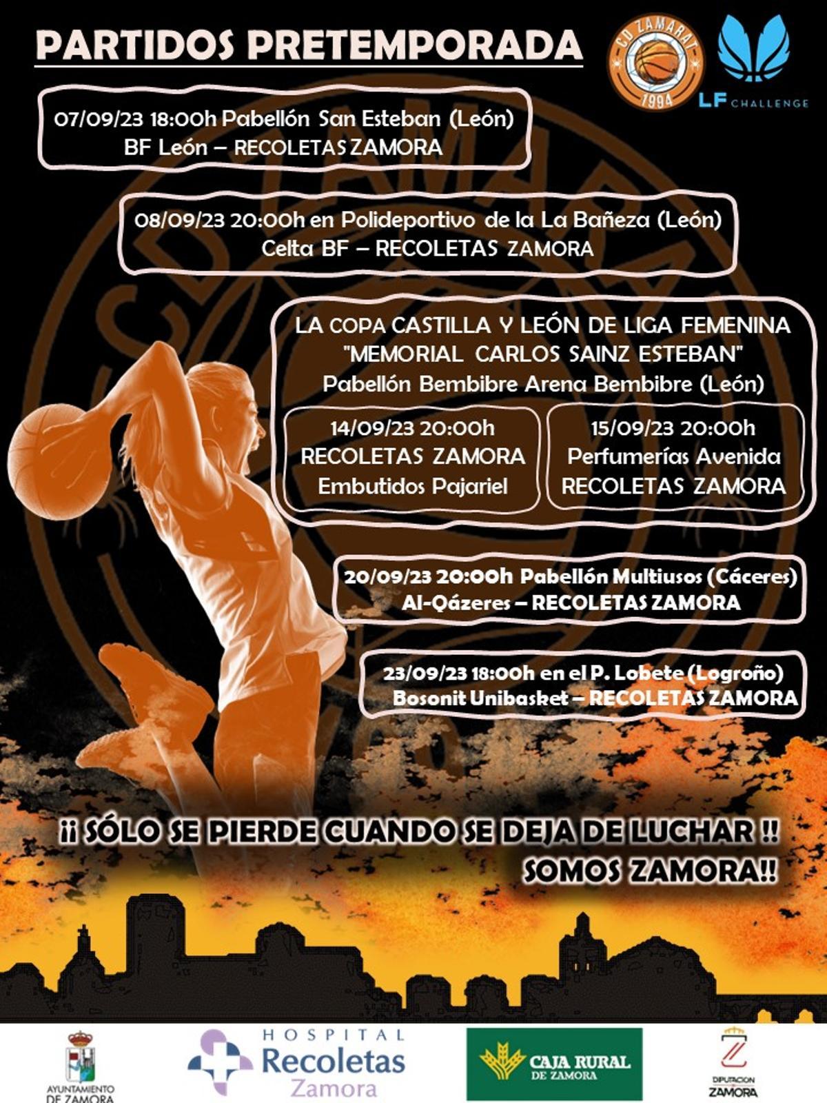 Calendario de pretemporada del Recoletas Zamora para la campaña 23-24