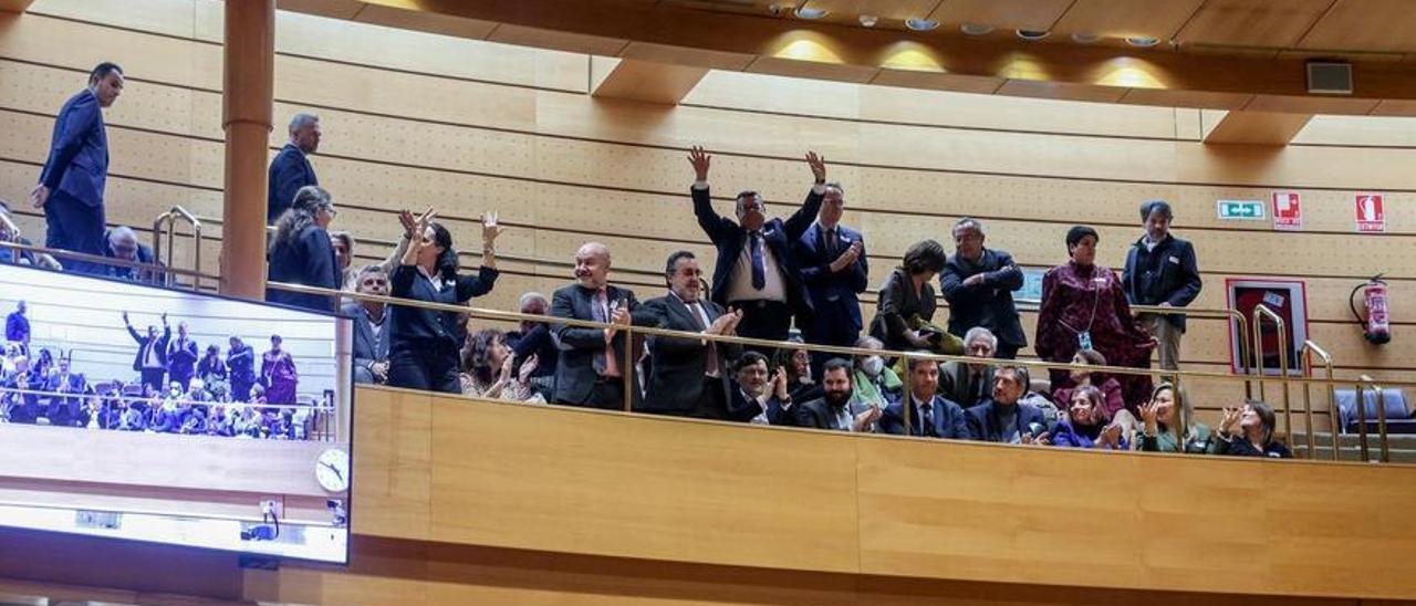 Personas aplauden desde la tribuna de invitados en el pleno del Congreso que debate la toma en consideración de la iniciativa impulsada por el PP y el PSOE para reformar el artículo 49 de la Constitución y eliminar el término &quot;disminuidos&quot;.