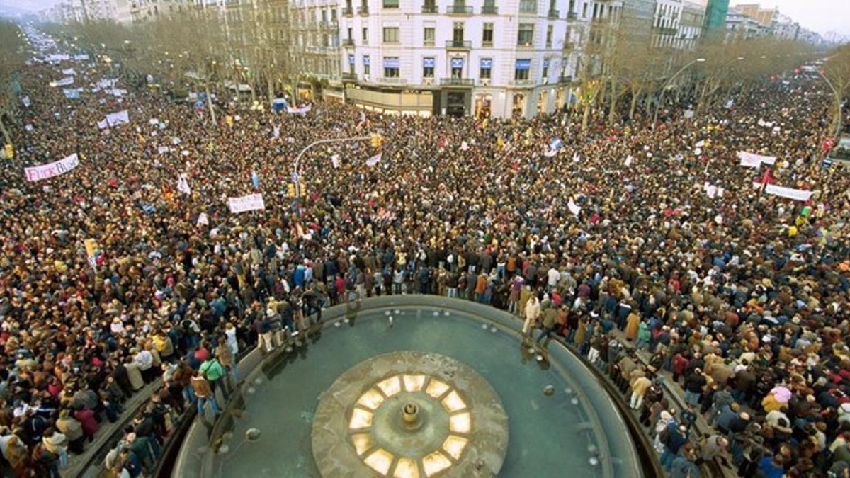 Manifestación del 'No a la guerra' en Barcelona, en el 2003.