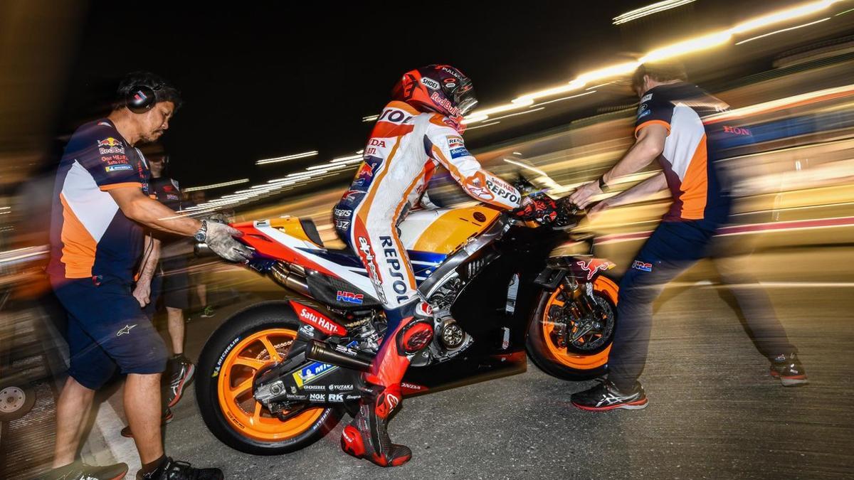 Marc Márquez, durante los test de Losail