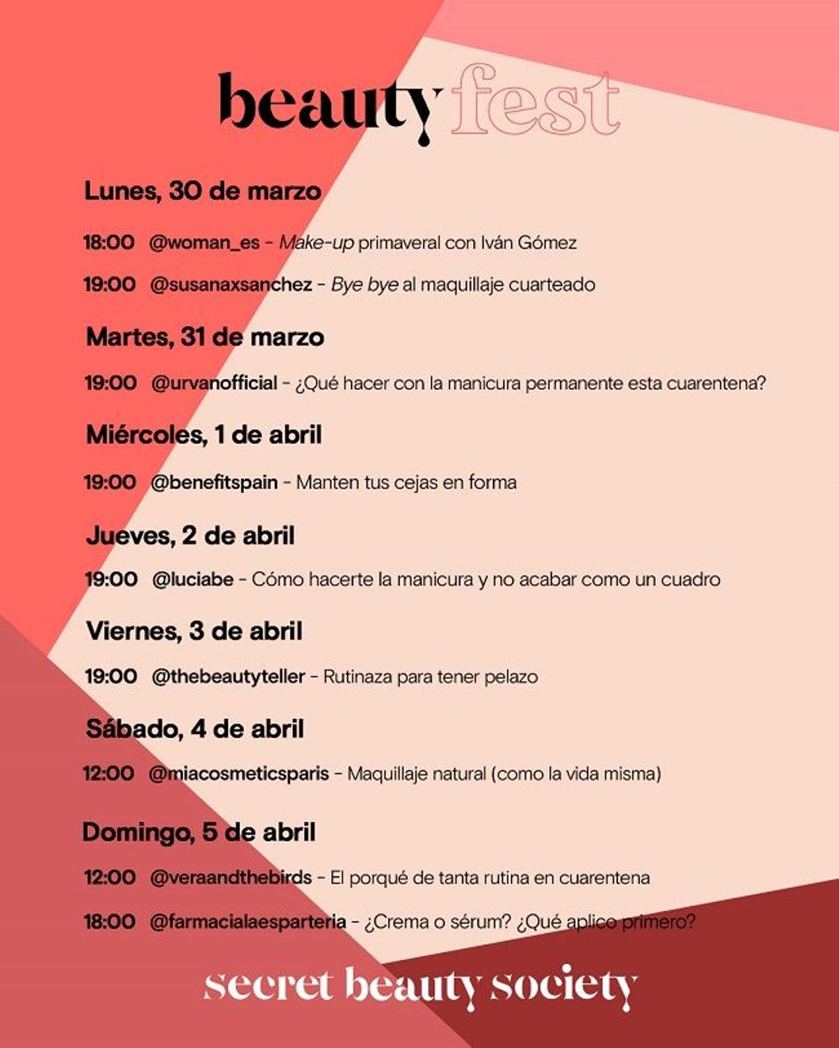 Calendario de la programación del Beauty Fest, el nuevo festival de belleza