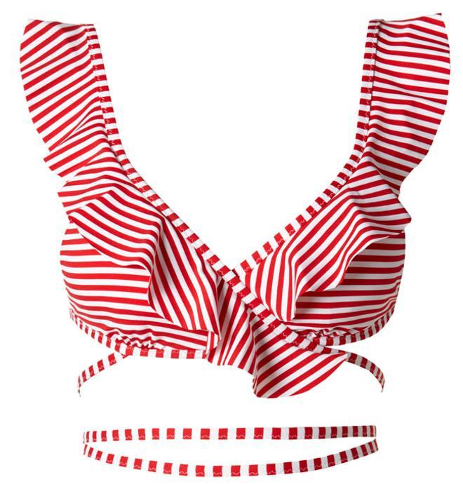 Colección bikinis y bañadores de Calzedonia, verano 2018: top navy rojo con volantes