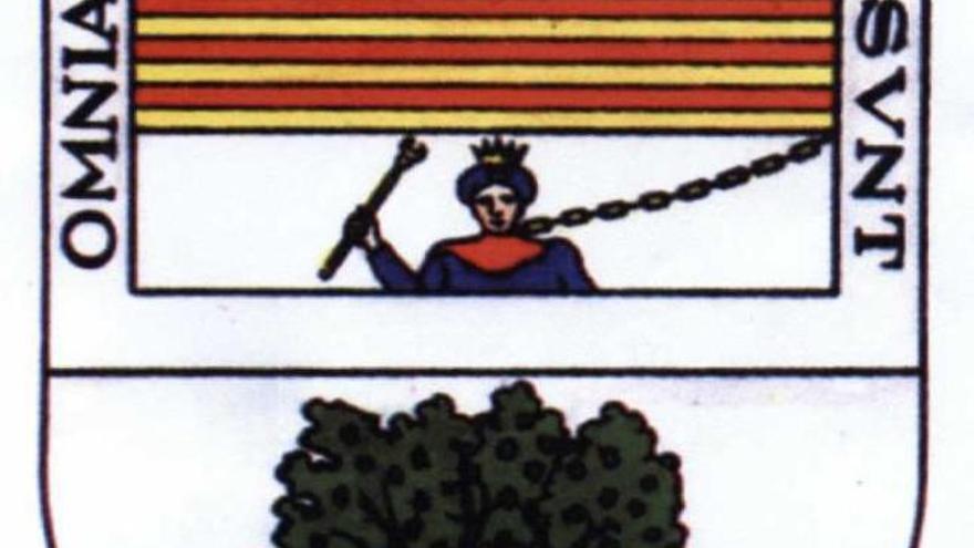 Boabdil. En el escudo aparece el rey nazarí encadenado.