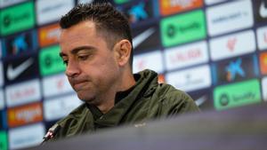 Xavi, durante la rueda de prensa previa al Almería - Barça