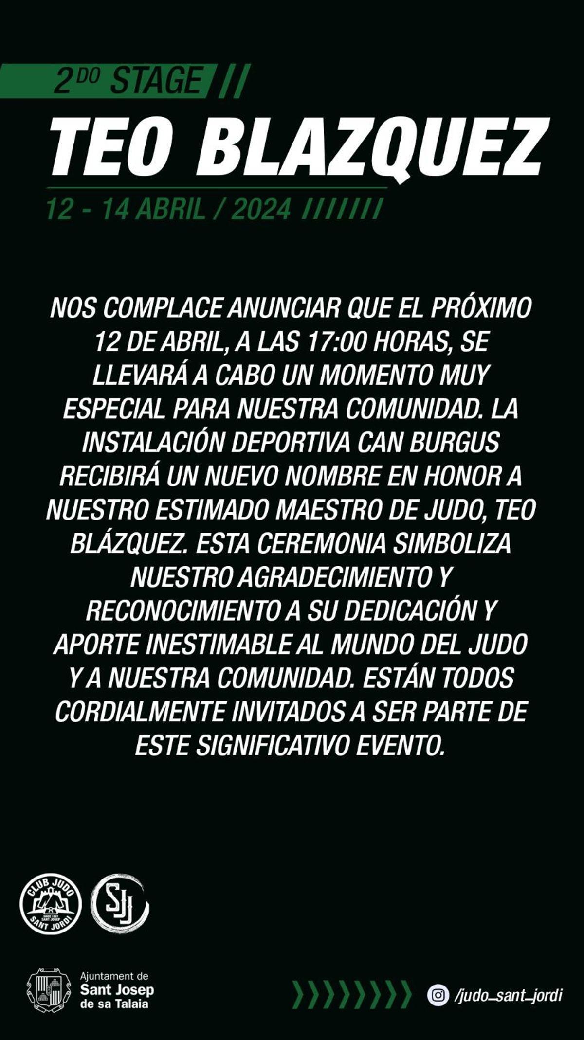 Anuncio del evento del club Judo Sant Jordi en Instagram