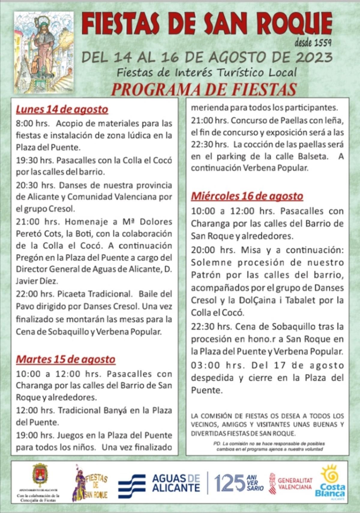 El programa de las fiestas de San Roque.