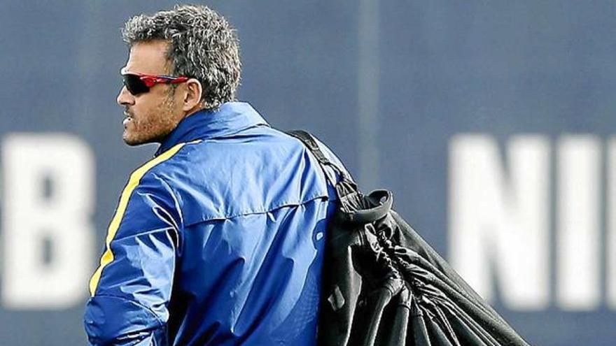 Luis Enrique en el darrer entrenament dels blaugrana