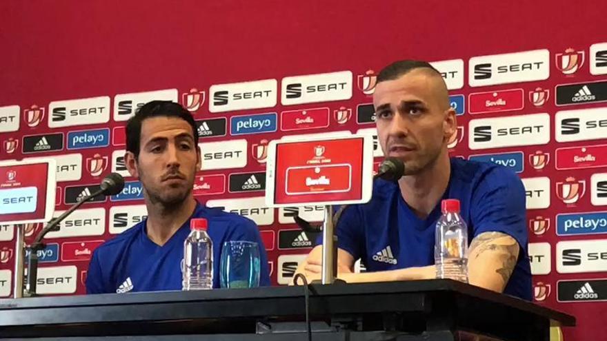 Marcelino, Jaume y Parejo, en la previa de la final de Copa del Rey