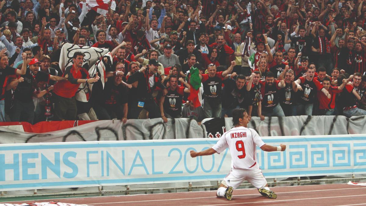 Filippo celebra el primer gol del Milan en la final de Atenas de 2007