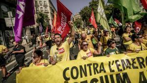 Manifestación durante la huelga de educación en el primer día de colegio
