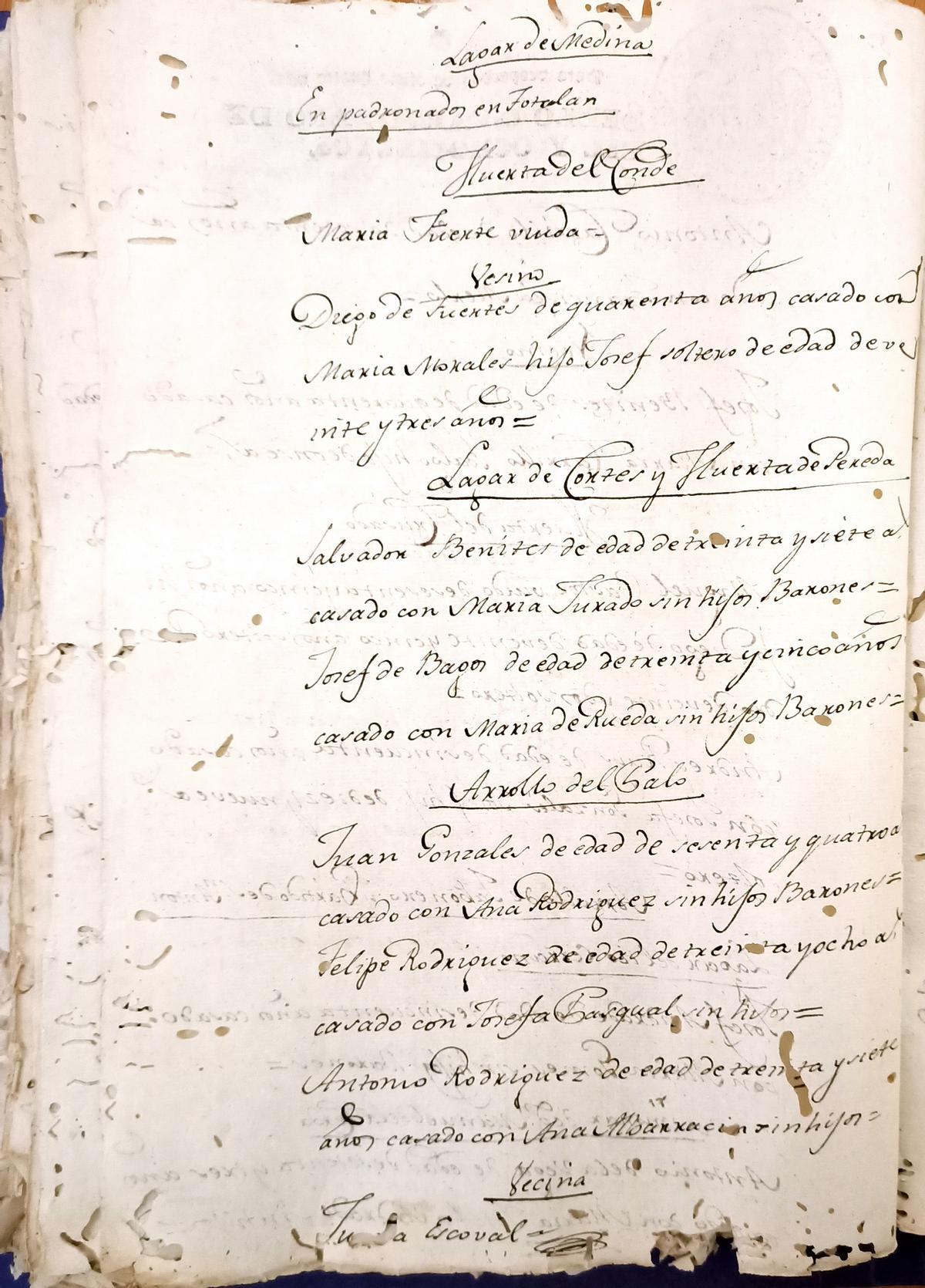Página del censo de El Palo de 1800.