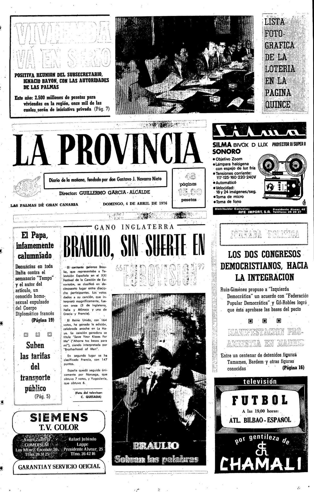 Portada de La Provincia 4/4/1976